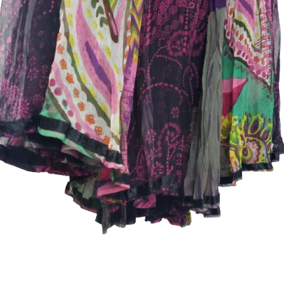 SOLD ANU Boho Peasant Multi Colored Gypsy Tiered Elastic Waist Flower Skirt Sz L - Picture 6 of 12
